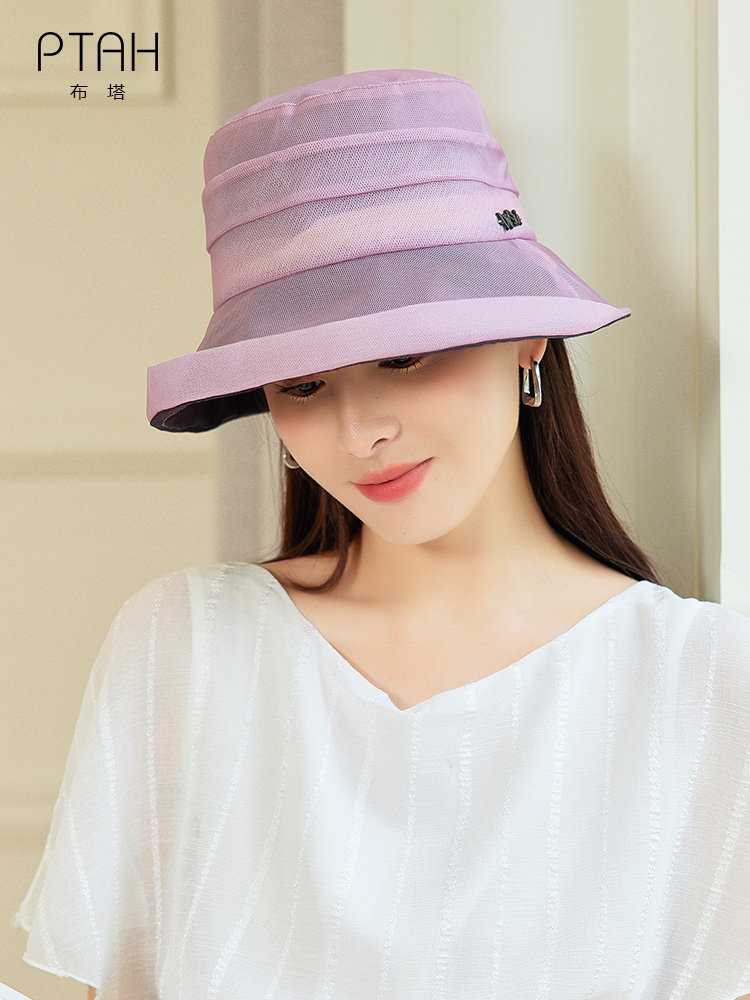 布塔夏天遮阳帽女式时尚优雅真丝防晒太阳帽轻薄透气卷边宽檐帽子