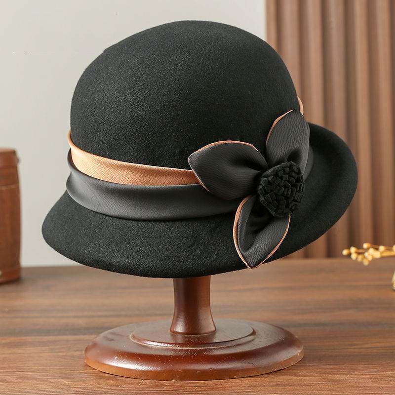 布塔纯羊毛礼帽定型帽气质羊毛呢圆顶英伦复古时尚洋气秋冬帽子女
