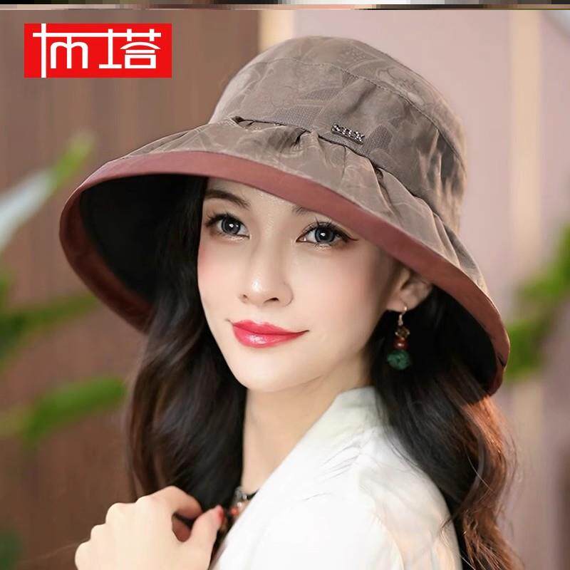 布塔香云纱帽子女夏天花萝国风渔夫帽防晒帽防紫外线遮阳帽PT0662