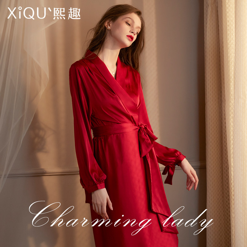 婚礼晨袍女新娘伴娘高级感冰丝结婚睡衣睡袍红色浴袍女薄长款夏季