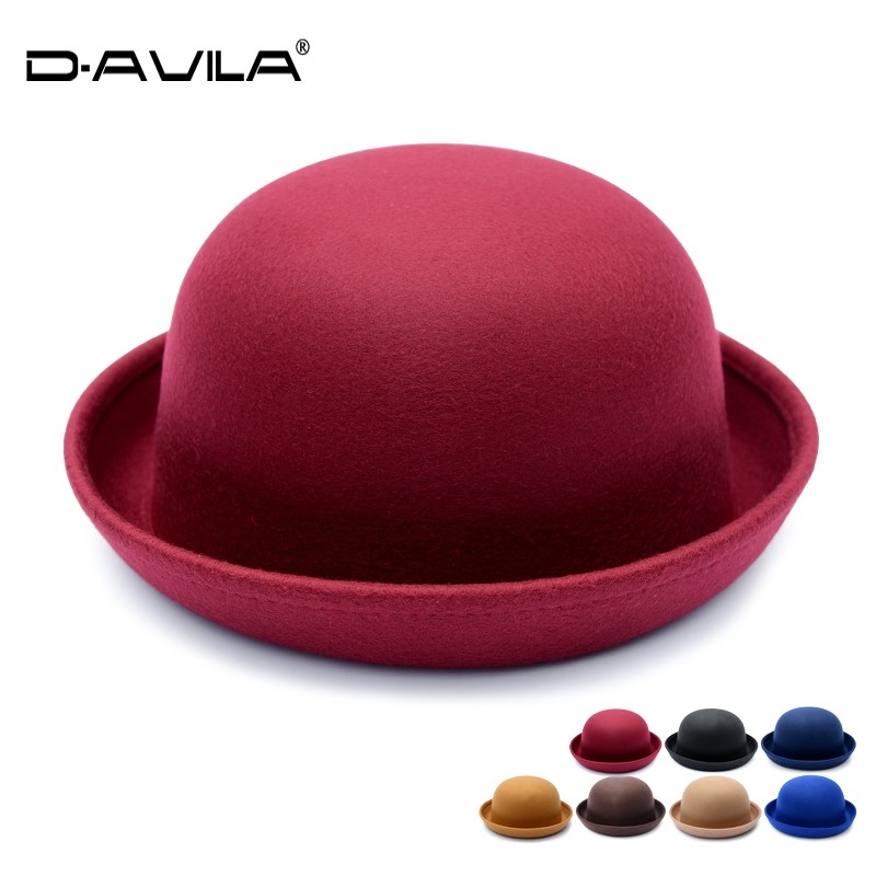 帽子女英伦礼帽潮春秋冬季圆顶卷边爵士帽情侣帽毛呢黑色红色蓝色