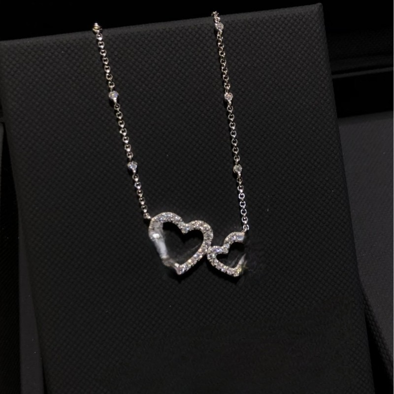 高版本精工对版爱心可调节项链银白色密镶镂空心形送女友圣诞礼物