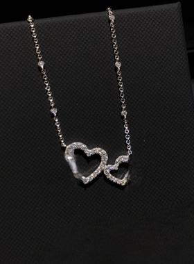 高版本精工对版爱心可调节项链银白色密镶镂空心形送女友圣诞礼物