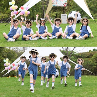 六一儿童演出服男女童幼儿园毕业照班服中小学生啦啦队牛仔背带裤