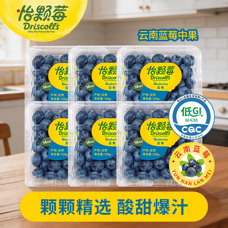 怡颗莓云南蓝莓新鲜水果可口花青素大果125g/盒顺丰包邮浆果优选