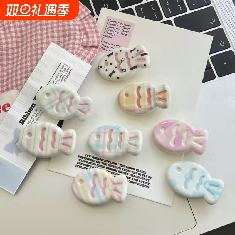 少女奶油色糖果色可爱鲷鱼小鱼发夹甜美ins刘海卡通夹日百搭头饰