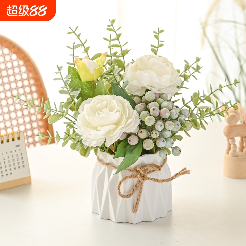 仿真花植物小盆栽办公桌家居摆件客厅室内装饰假花干花花束摆放