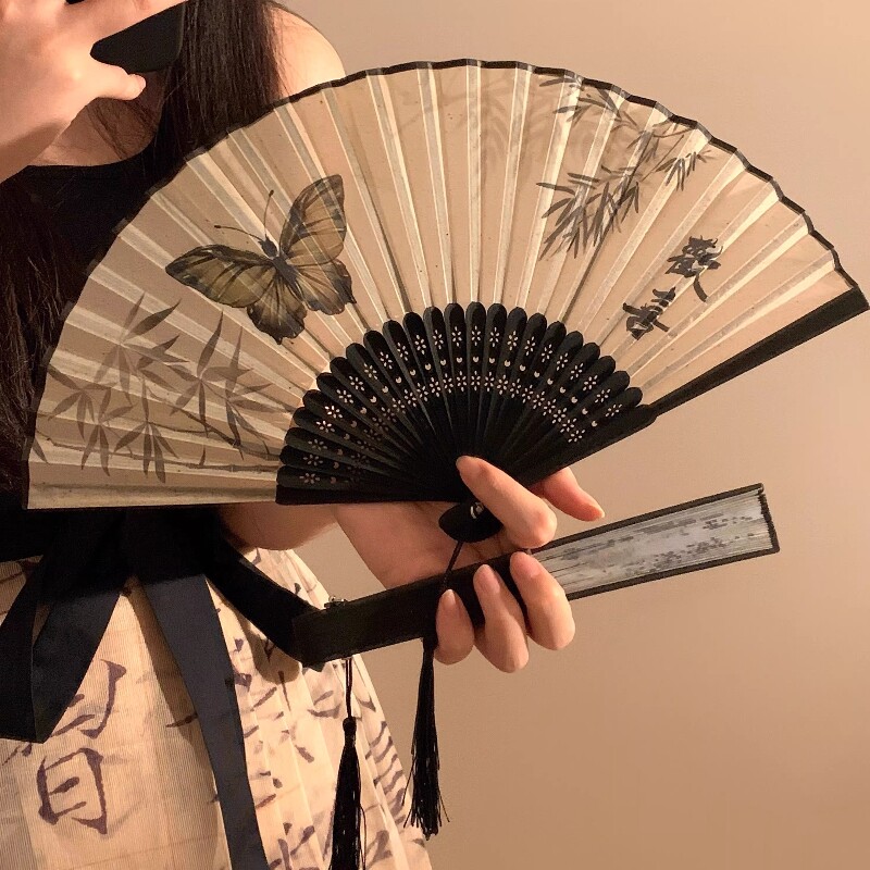 中式折叠扇子古风夏天汉服旗袍舞蹈扇便携拍照国风蝴蝶折扇多规格