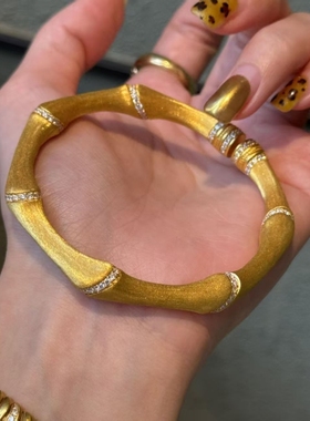 富贵竹节高升缎面爆款丝绸手镯镶嵌金色拉丝女轻奢手环小众设计