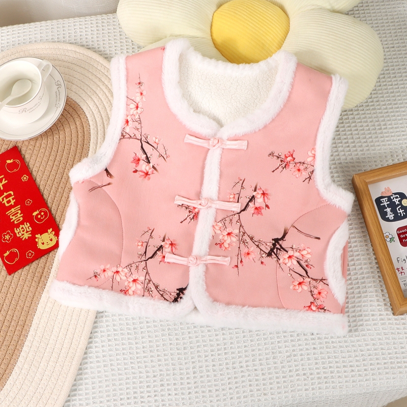 儿童马甲中国风秋冬中式坎肩女童宝宝婴儿保暖背心加厚AA77花袄