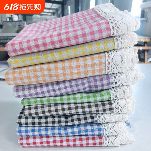 ins风棉麻花边桌布格子小清新防尘盖布书桌垫茶几餐桌长方形台布