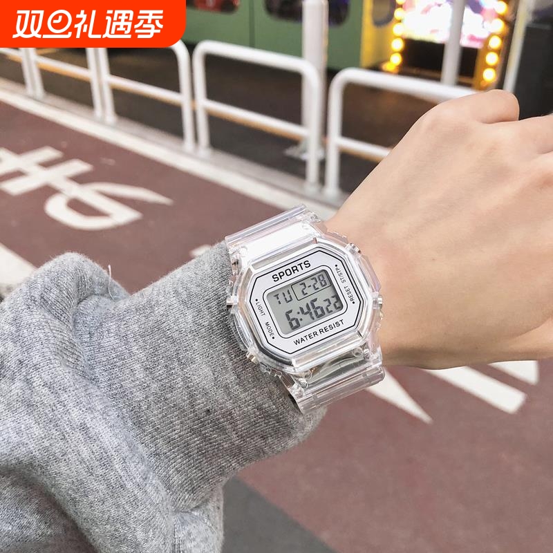 透明小方块电子手表男女初高中学生男简约运动防水ins风方形普通