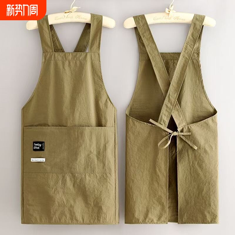 纯色防水背带围裙家用可爱新款厨房防油污简约工装围腰男女工作服