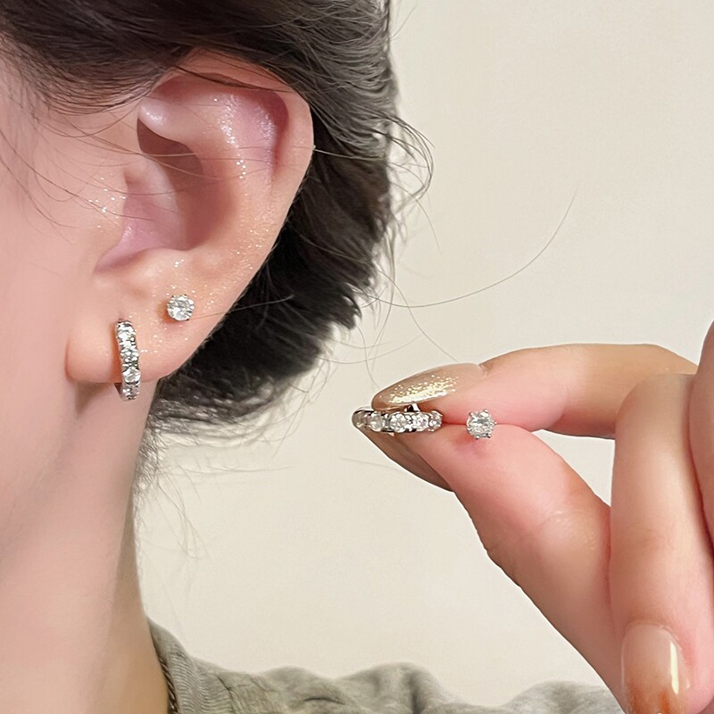 双层镶钻耳环设计感耳圈女士2025新款爆款高级感轻奢圈圈素圈耳饰