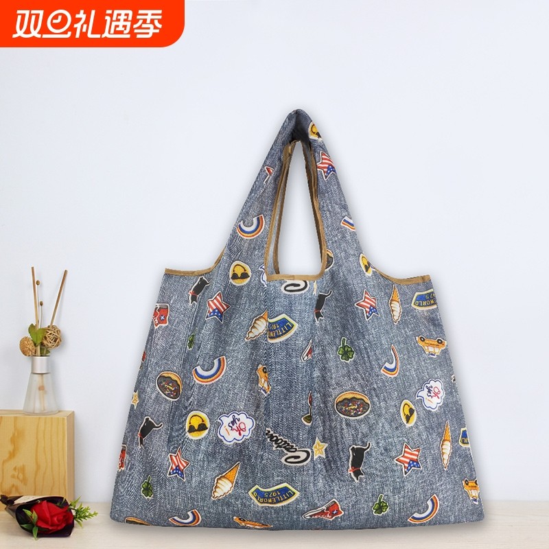 日系出口购物旅游轻便携带单肩大容量可爱折叠环保袋买菜包防水