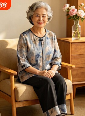 中老年人女装奶奶夏套装短袖