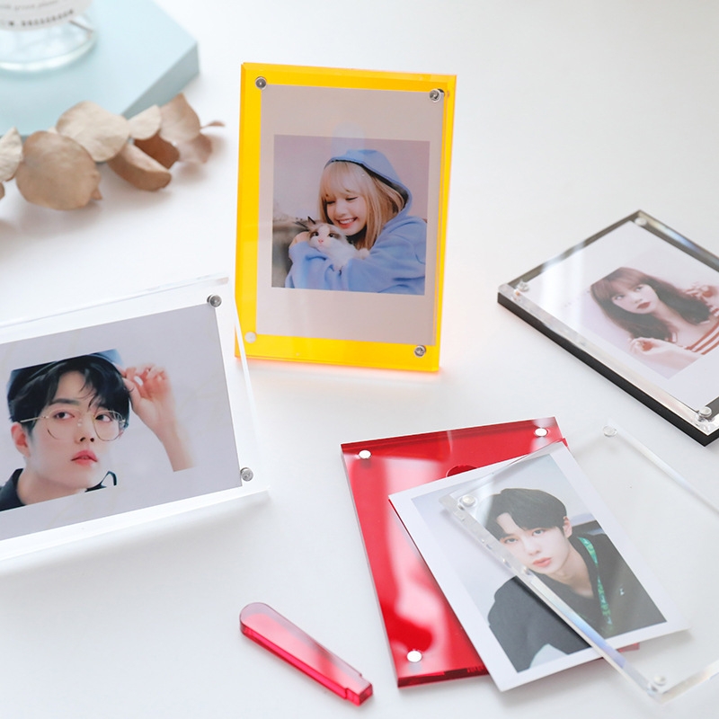 3寸小卡透明彩色亚克力相框摆台支撑相框床头桌面摆台照片展示架