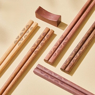 筷子繁花似锦雕刻家用筷无漆无蜡鸡翅坤甸红檀黄檀木筷易清洗
