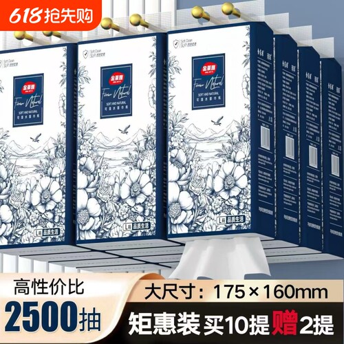【整箱2500抽】10提送2提悬挂式抽纸【送3个挂钩】加厚加量纸巾