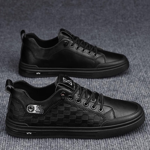 蜘蛛王黑色厨师鞋男秋季厨房工作防水防滑休闲皮鞋男士板鞋运动劳