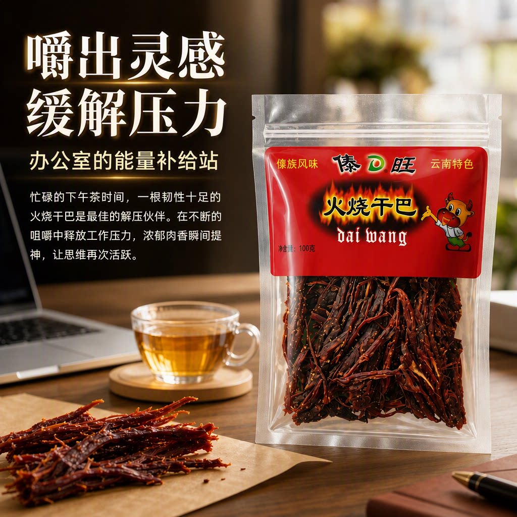 云南火烧干巴黑干巴100克德宏牛干巴风干木棰手撕牛肉干零食傣味