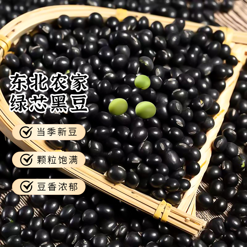 东北绿芯黑豆5斤农家自种打豆浆发豆芽专用杂粮绿心黑大豆子批发