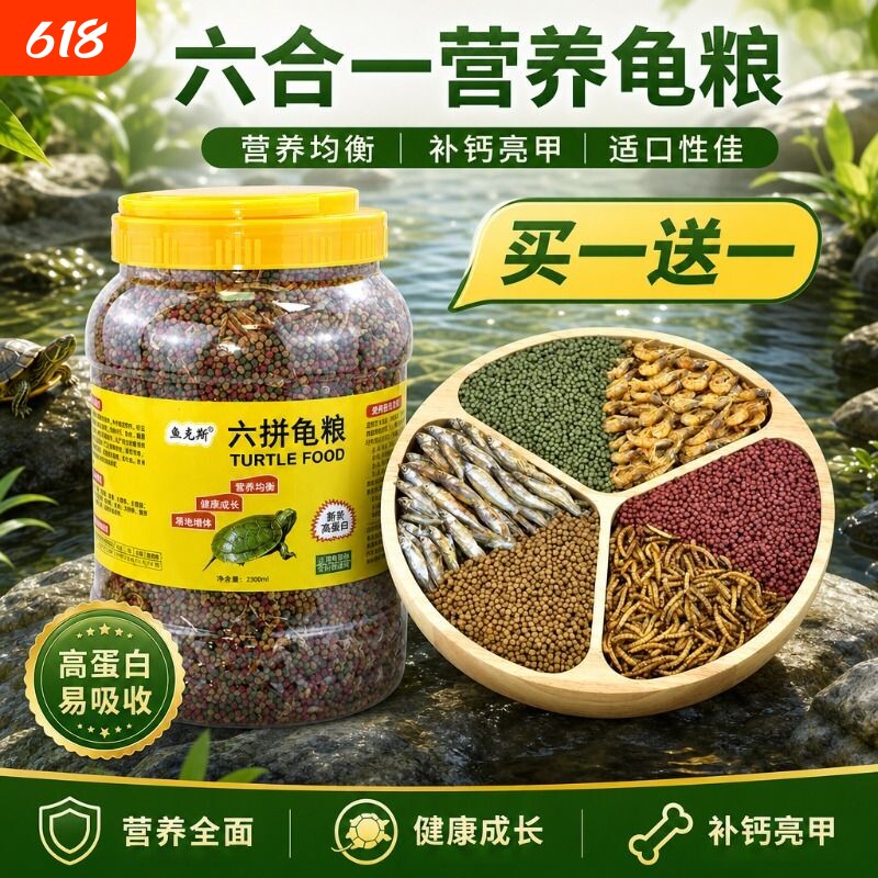 六拼鱼干虾干营养龟粮小乌龟饲料颗粒通用巴西龟鳄龟草龟专用粮食