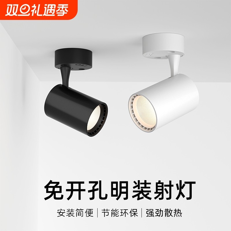 明装COB射灯家用店铺商用可调角度聚光吸顶筒灯天花灯客厅餐厅