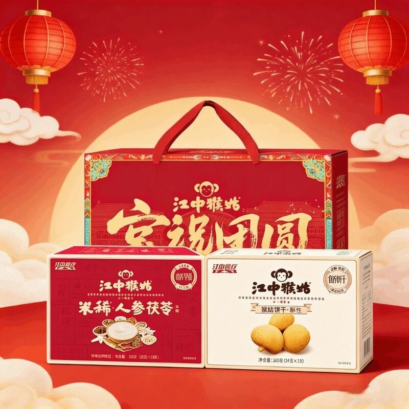 江中猴菇米稀人参茯苓米糊加0糖酥性饼干礼盒装