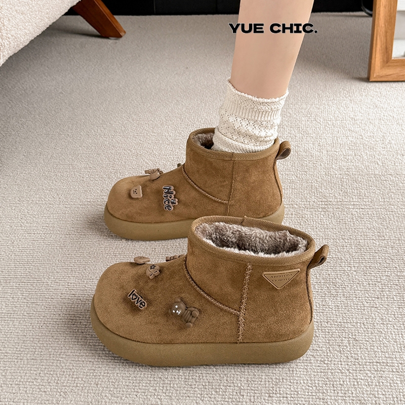 2025冬季新款磨砂真皮羊毛松糕厚底雪地靴女加绒保暖面包棉鞋短靴