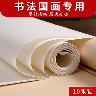 四尺六尺整张加厚檀皮生宣纸国画专用半生半熟宣纸对开毛笔书法作品版画白色云母熟宣仿古宣写意工笔半生熟