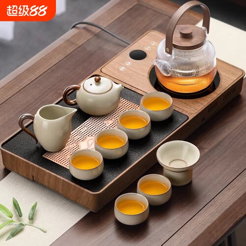 汝窑茶具套装家用茶盘烧水壶一体