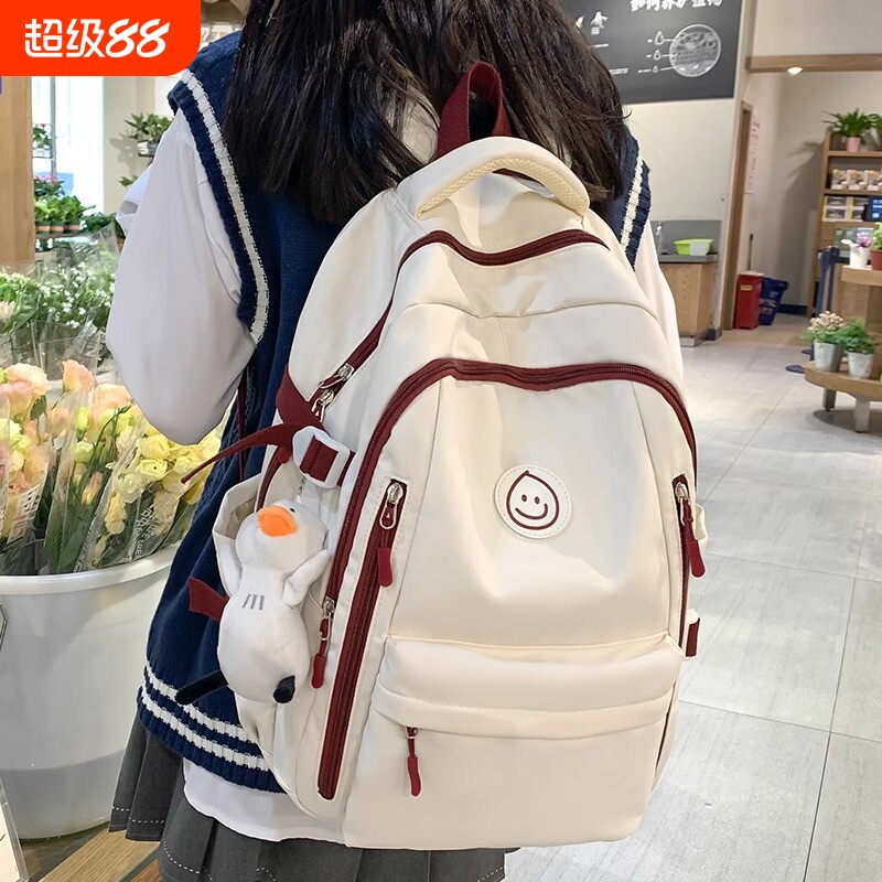 书包初中女生大学生高中生简约双肩包ins小众大容量背包黑色百搭