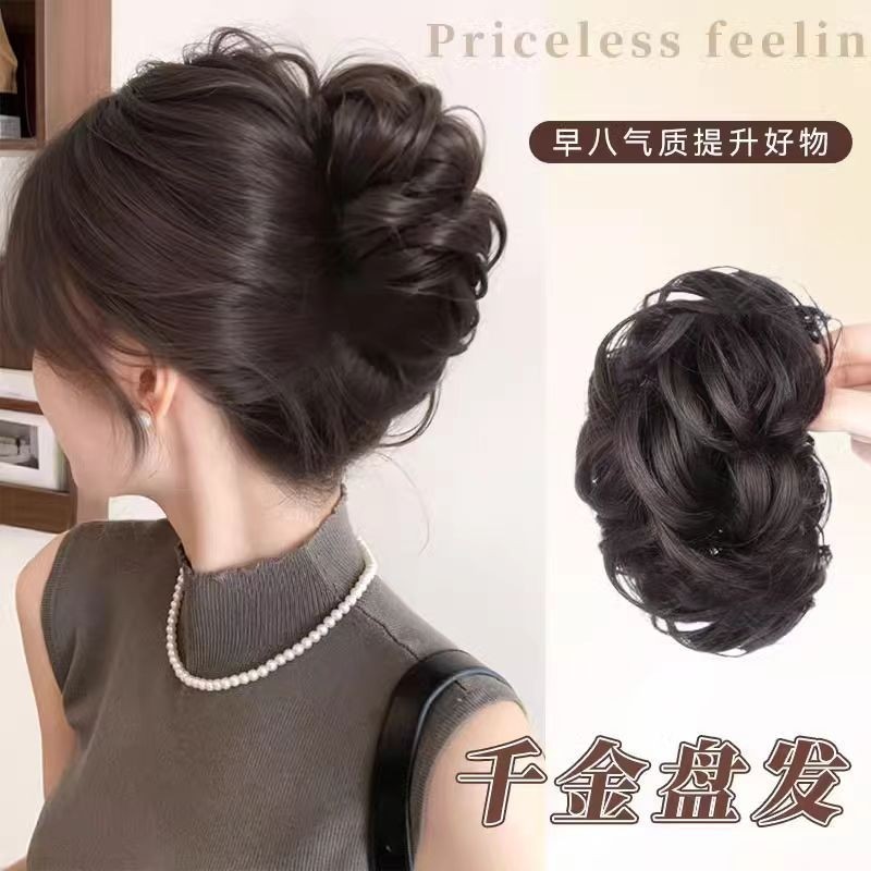 丸子头花苞头抓夹盘发神器颅真发假新中式假发L发型量多千金黑色