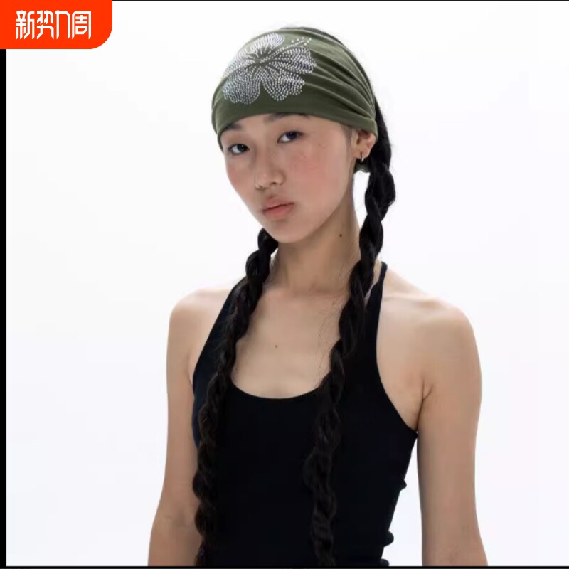 韩系个性烫钻弹力发带女气质优雅时尚纯色头饰发饰新款蓝色黑色