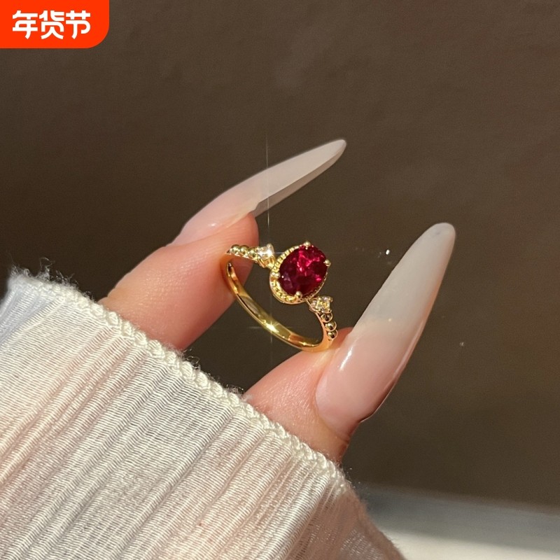 小红书同款复古宫廷风蛋面戒指女小众时尚轻奢镶嵌锆石高级感手饰