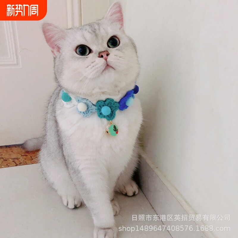 糖果色花环宠物项圈猫假领铃铛项圈宠物饰品猫咪领结手工编织