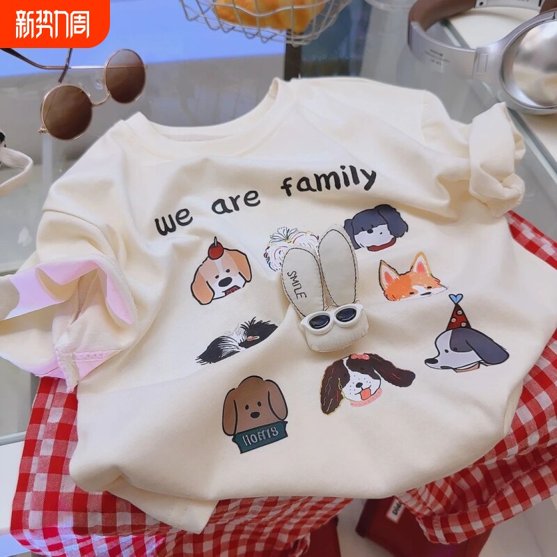 纯棉立体卡通玩偶T恤男女童装夏季新款宽松洋气可爱印花公仔上衣