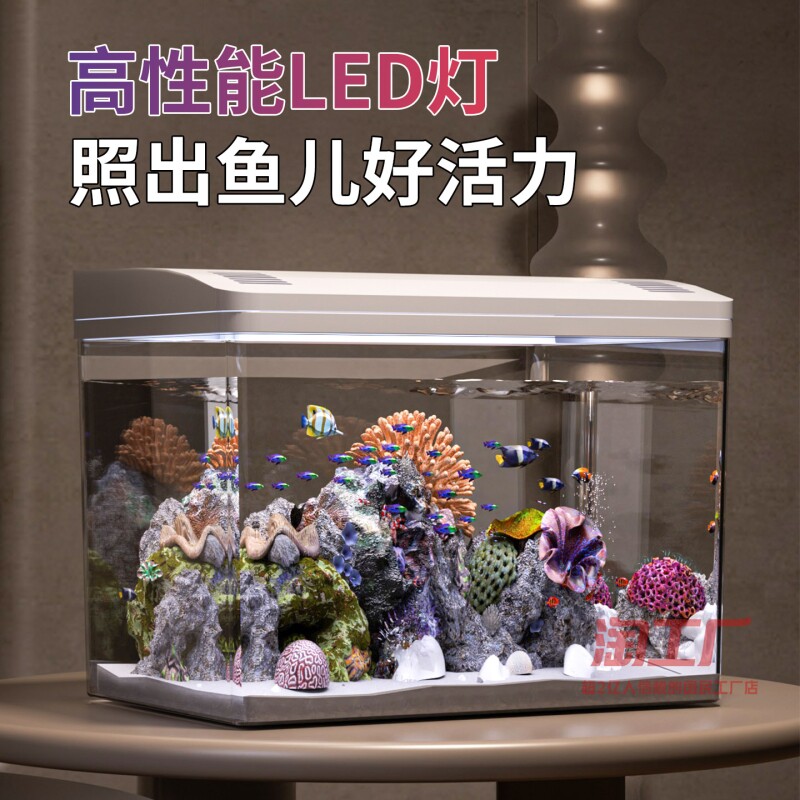 鱼缸新款客厅小型免换水六角恐龙鱼水族箱一体成型生态造景缸桌面