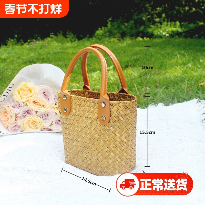 ins草编织小包包夏季新款休闲度假女包菜篮子手工编织手提度假包