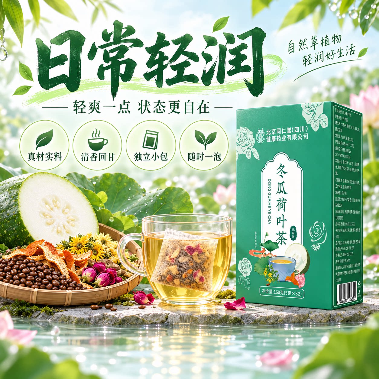 北京同仁堂冬瓜荷叶茶刮油脂正品橘皮玫瑰旗舰店养生决明子花茶包