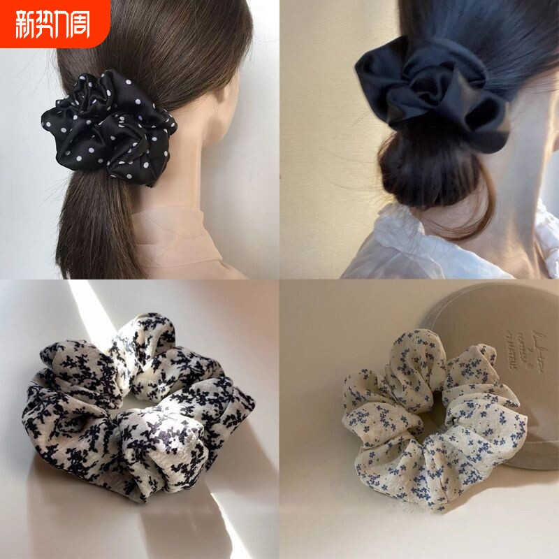 法式缎面波点荷叶边大肠发圈高级感扎头绳高弹力马尾发绳气质头花