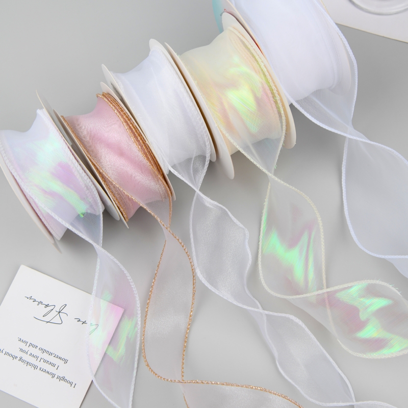 波浪纱丝带花束包装鲜花束艺纱带蝴蝶结鱼尾蛋糕围边diy手工粉色