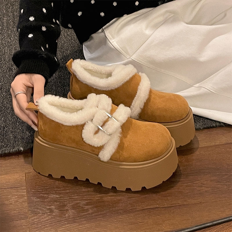南在南方复古加绒保暖厚底勃肯鞋女2025新款冬加厚增高毛毛棉鞋子