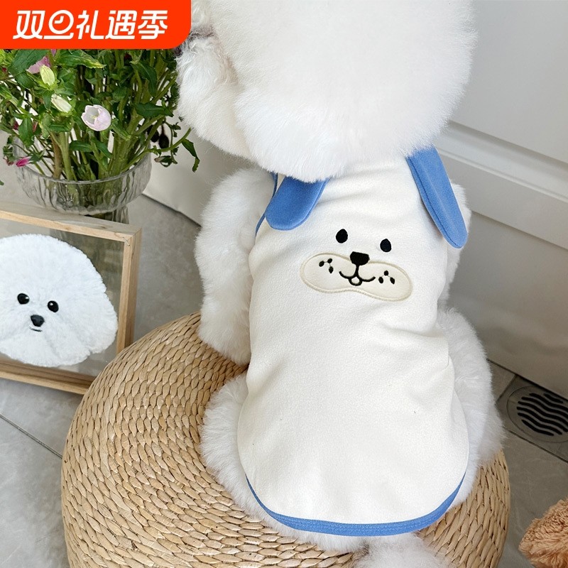 春装ins风德绒棉宠物狗狗猫咪衣服泰迪比熊贵宾刺绣背心比熊犬