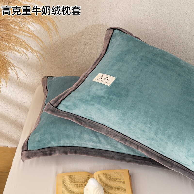牛奶绒珊瑚绒枕套一对装48x74cm秋冬季加绒枕头套单人枕芯内胆