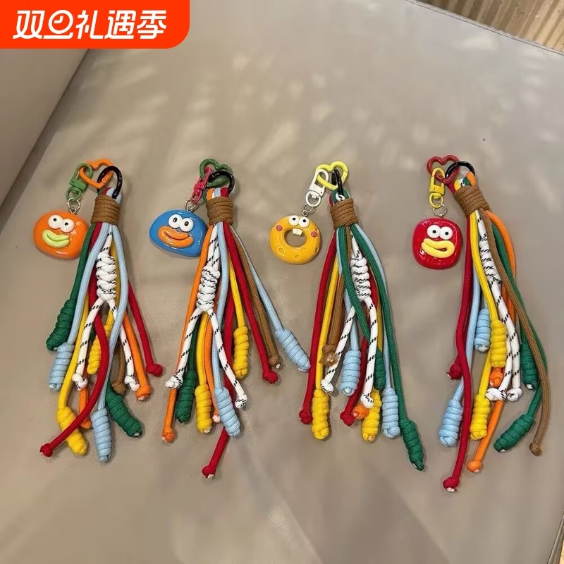 网红香肠挂件手工编织绳短款可爱搞怪挂件彩色ins包包挂链挂饰通用
