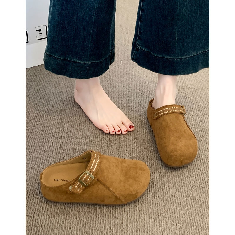 勃肯鞋包头半拖鞋女2025新款秋冬加绒爆款一脚蹬孕妇鞋子内增高