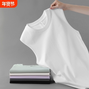 230G重磅T恤 纯棉无袖宽肩背心 小领口男士衫坎肩运动白t恤宽松