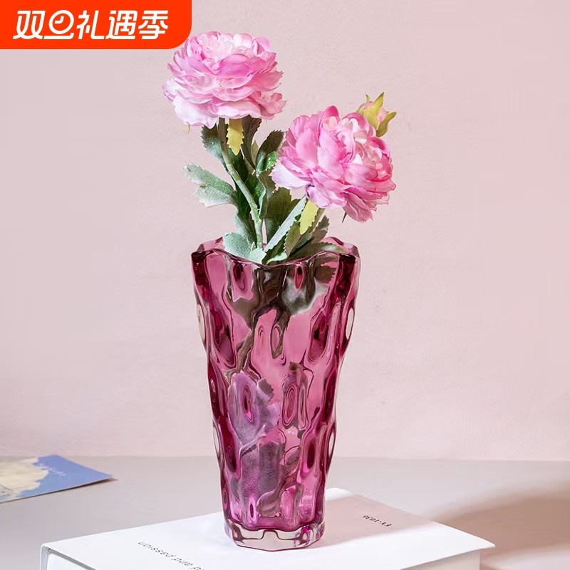 弗莱文茨玻璃花瓶摆件装饰百合玫瑰电视柜玄关卧室台面客厅桌面
